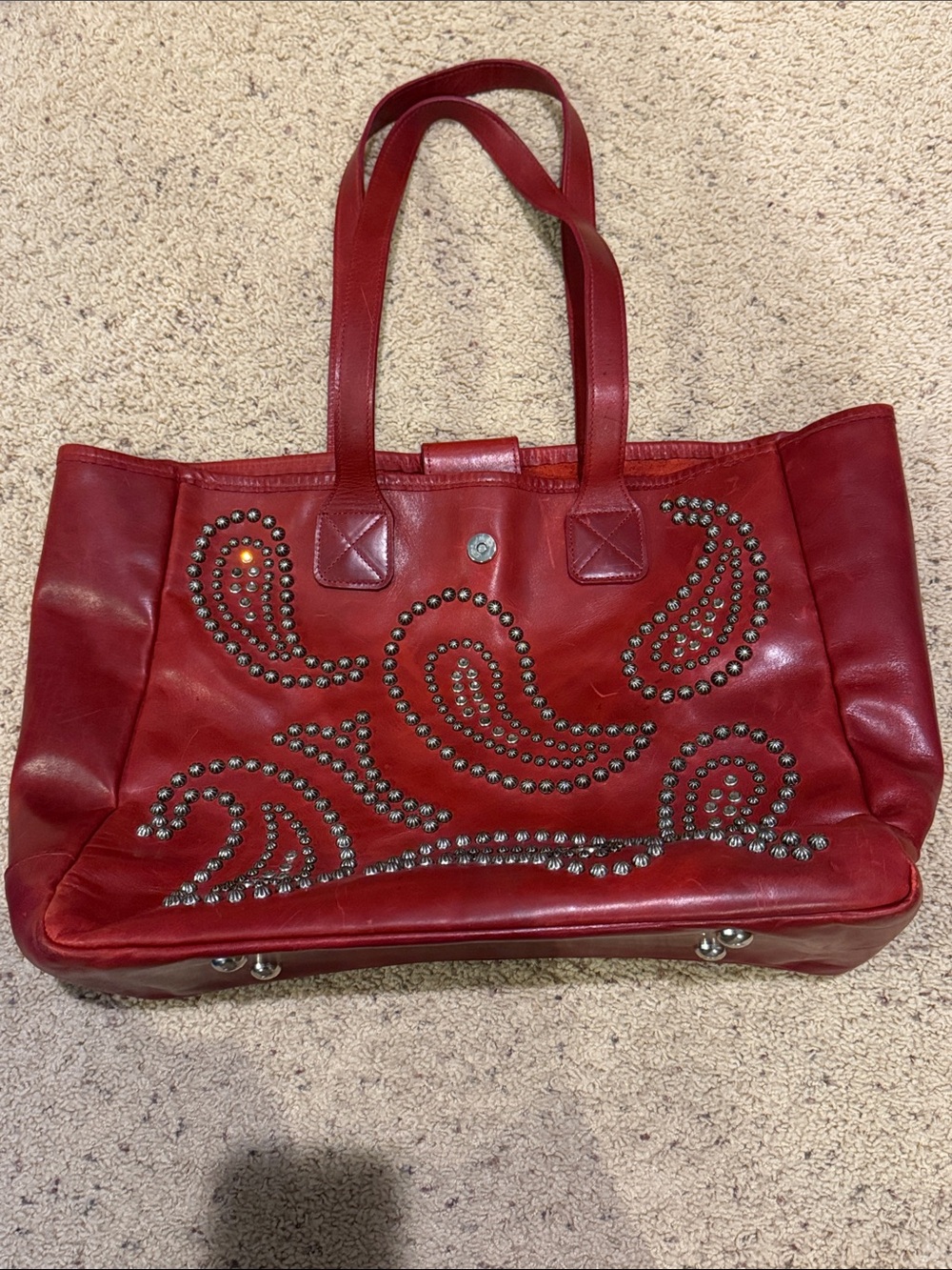 Mcfadin Red Leather Paisley Western Country Tote Bag Handbag Bag Purse-Read